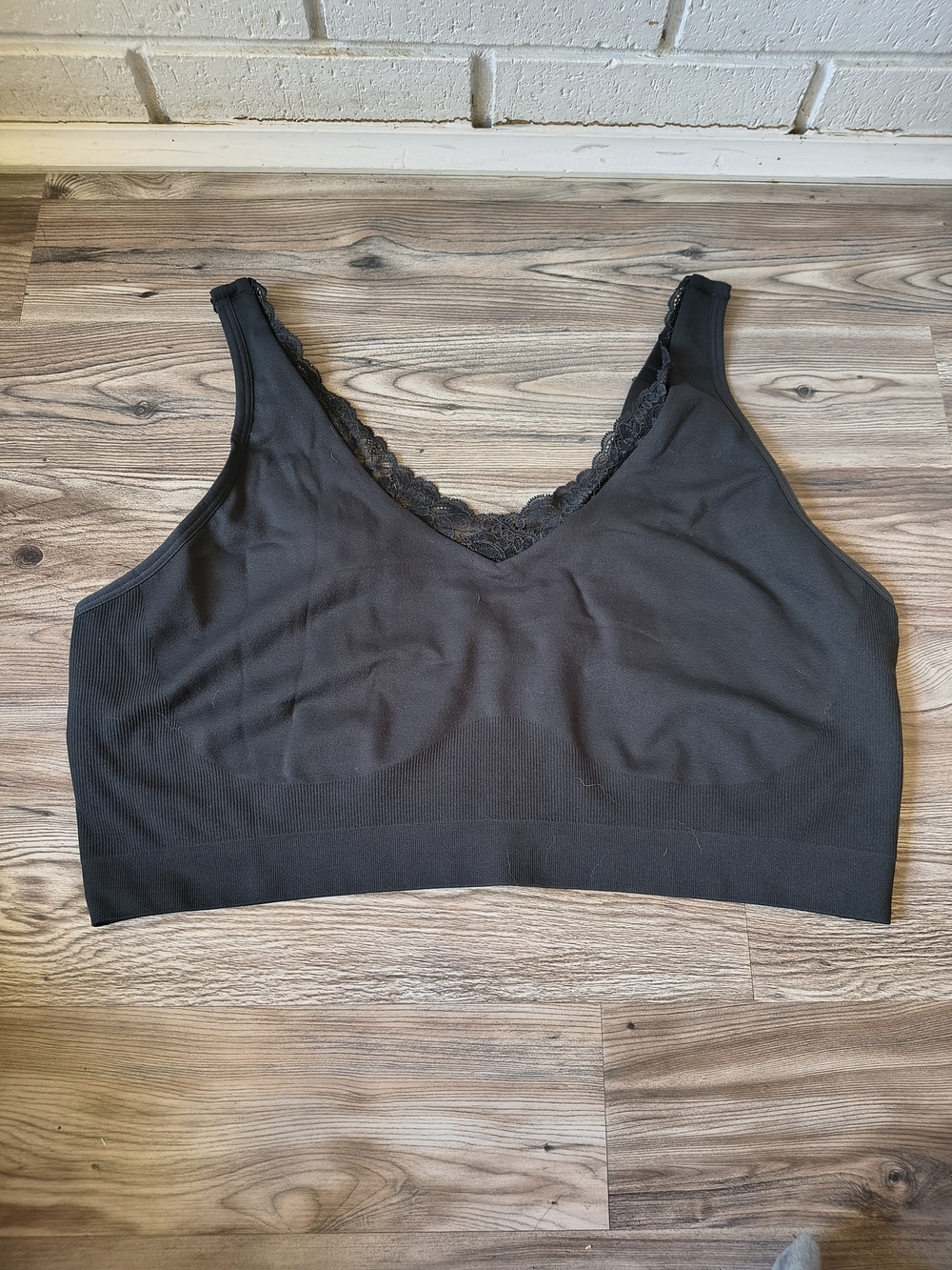 Cacique Dark Gray Seamless Lace-Trim Wireless Bralette Plus Size 28/30